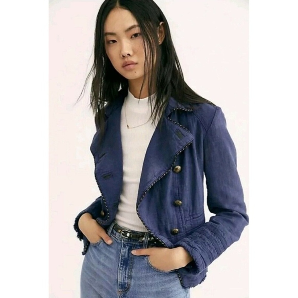 Free People Night Sky Cadet Military Crop Jacket - Picture 2 of 7